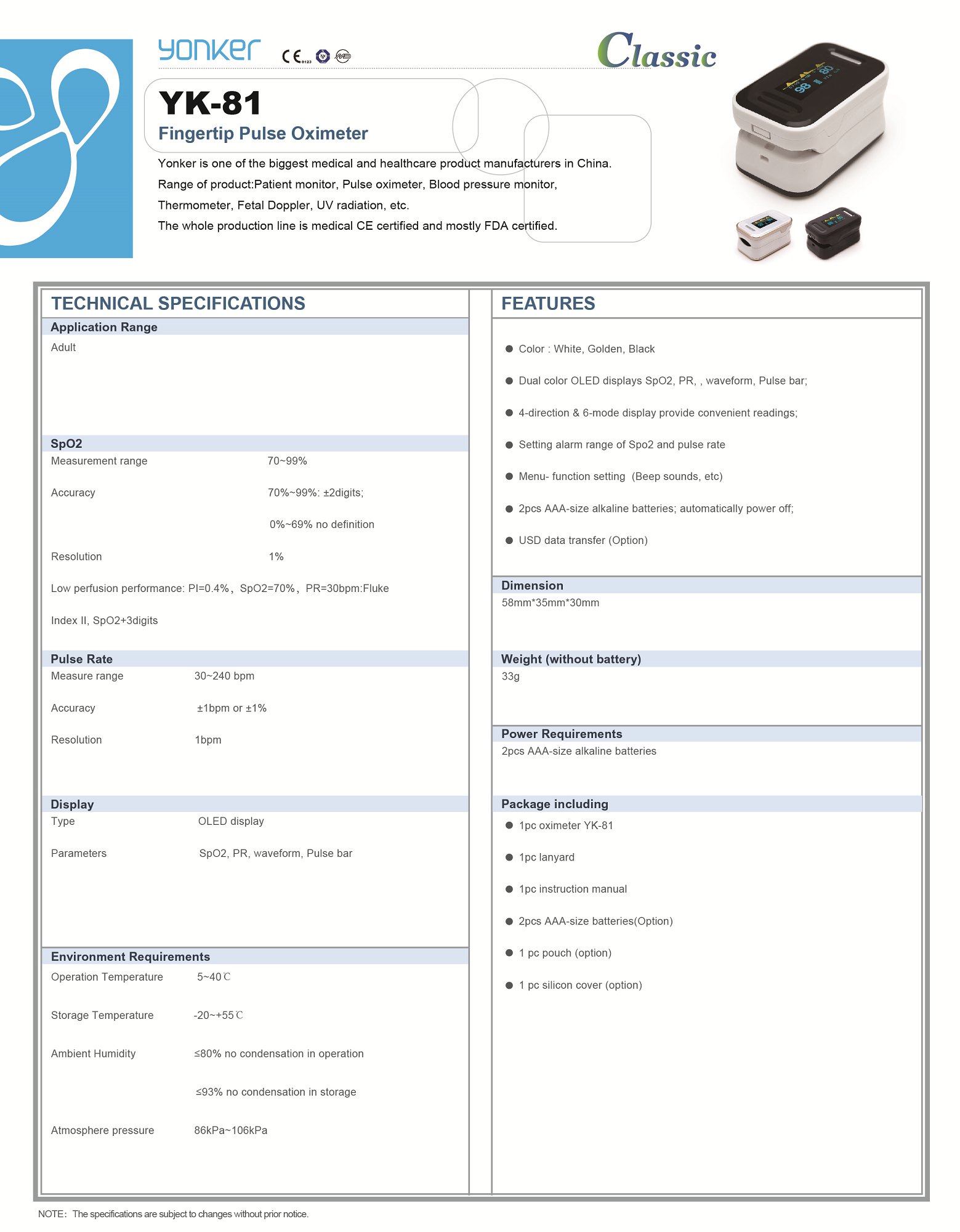 Yonker Fingertip pulse oximeter for sale